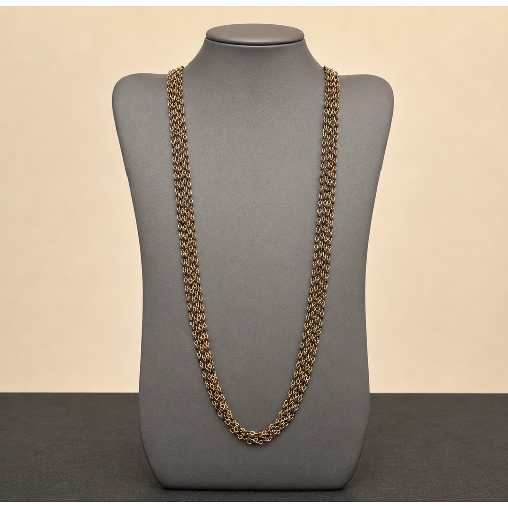 Vintage Multi Strand Gold Tone Chain Necklace Amber Glass Seed Beads Statement